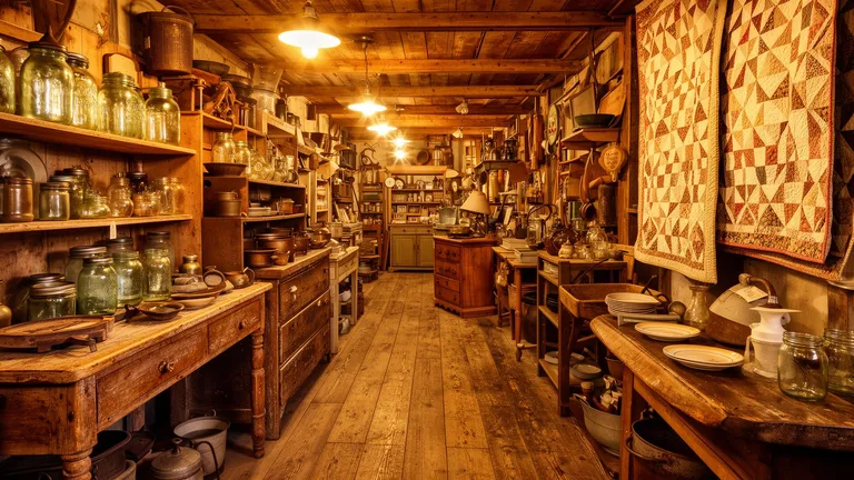 A cozy vintage mercantile filled with antique treasures and handmade quilts